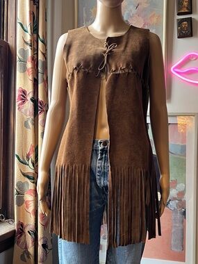 Vintage Bohemian Brown Suede Fringe Vest